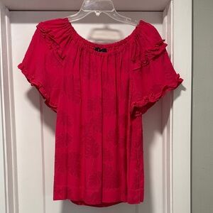 Investments Slim Factor Bright Red Ruffled Blouse
